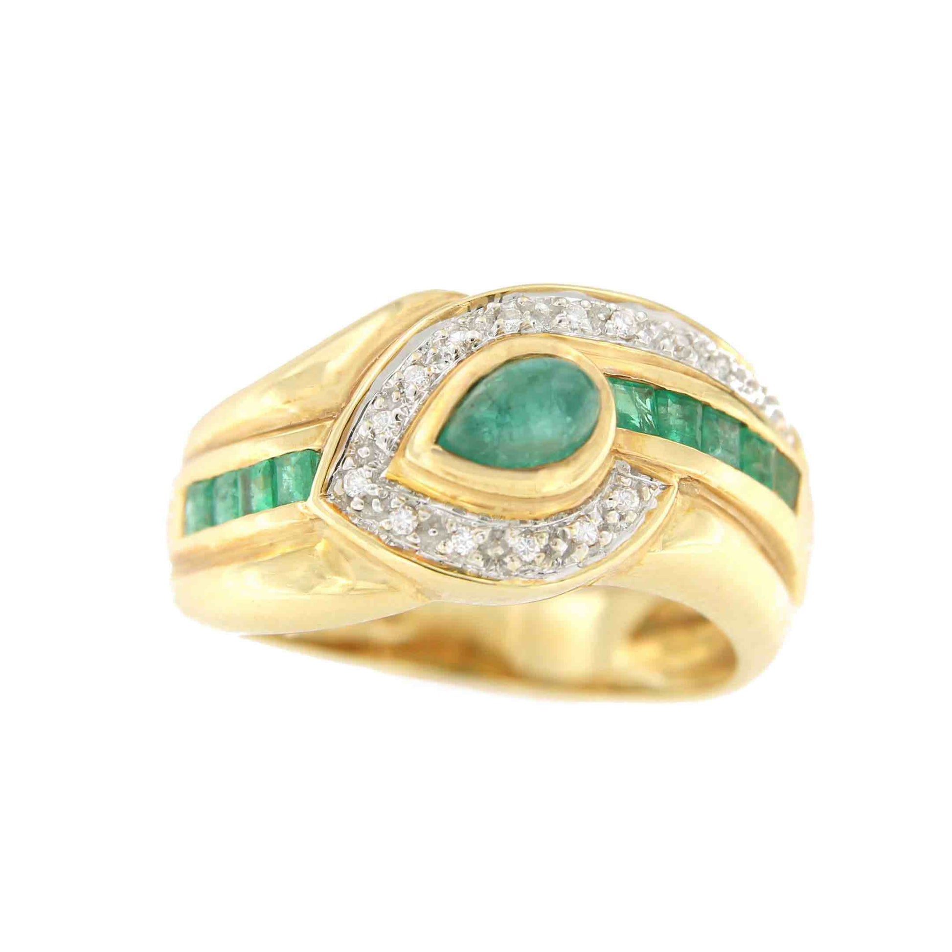 NAMIK anillo oro amarillo de 18 kts brillantes y esmeraldas