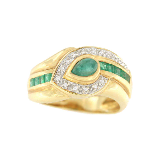NAMIK anillo oro amarillo de 18 kts brillantes y esmeraldas