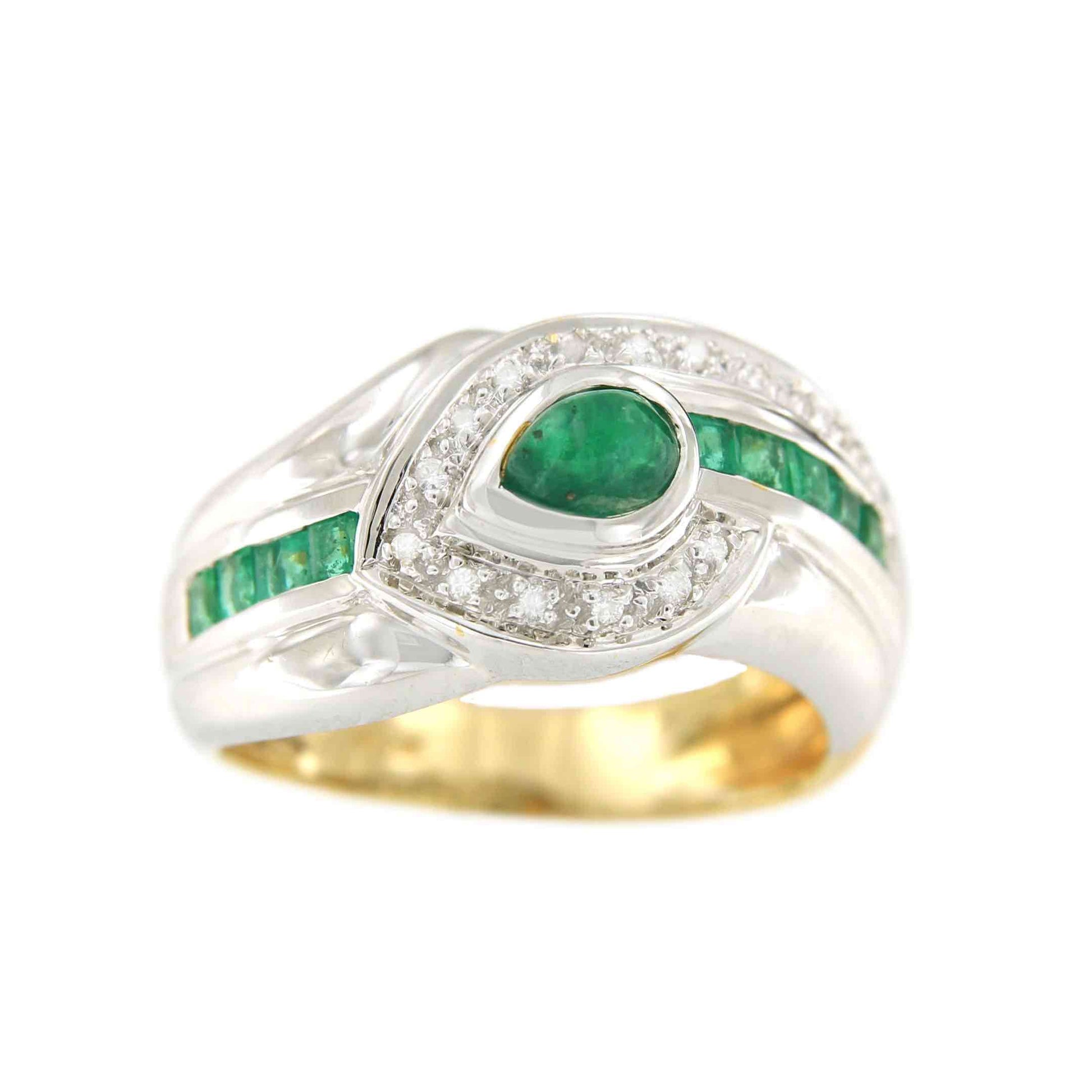 NAMIK anillo oro amarillo de 18 kts brillantes y esmeraldas