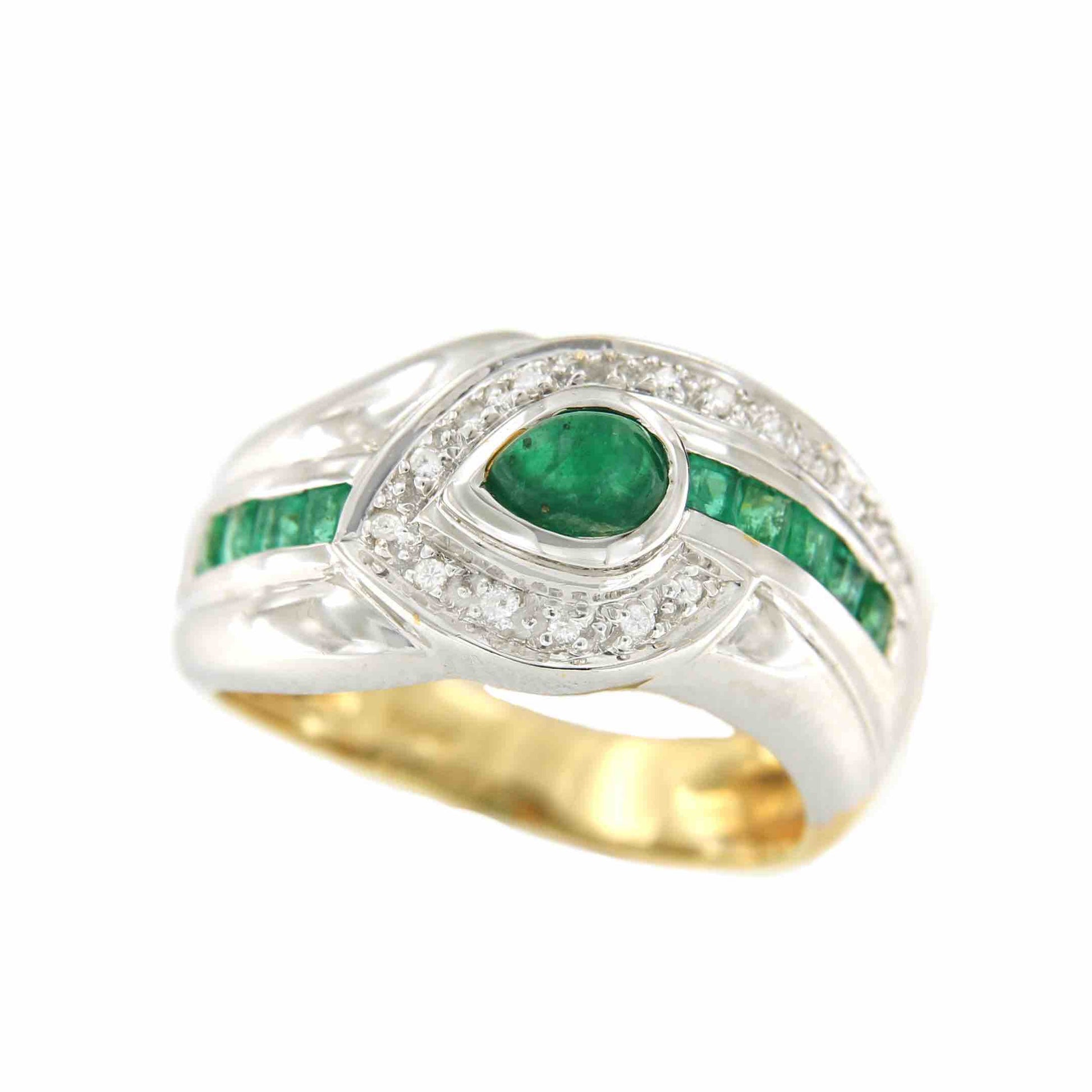 NAMIK anillo oro amarillo de 18 kts brillantes y esmeraldas