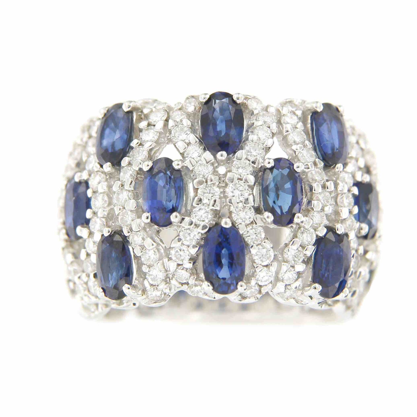 SELVI anillo oro blanco con zafiros y brillantes en 18 kilates - Roman Joyero