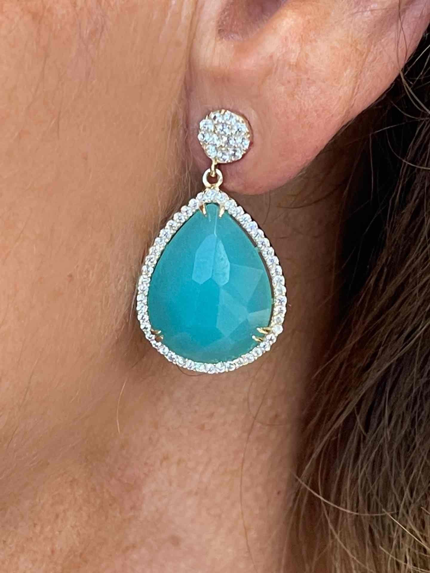 DEDALO, pendientes de plata con circonitas y amazonite - Roman Joyero