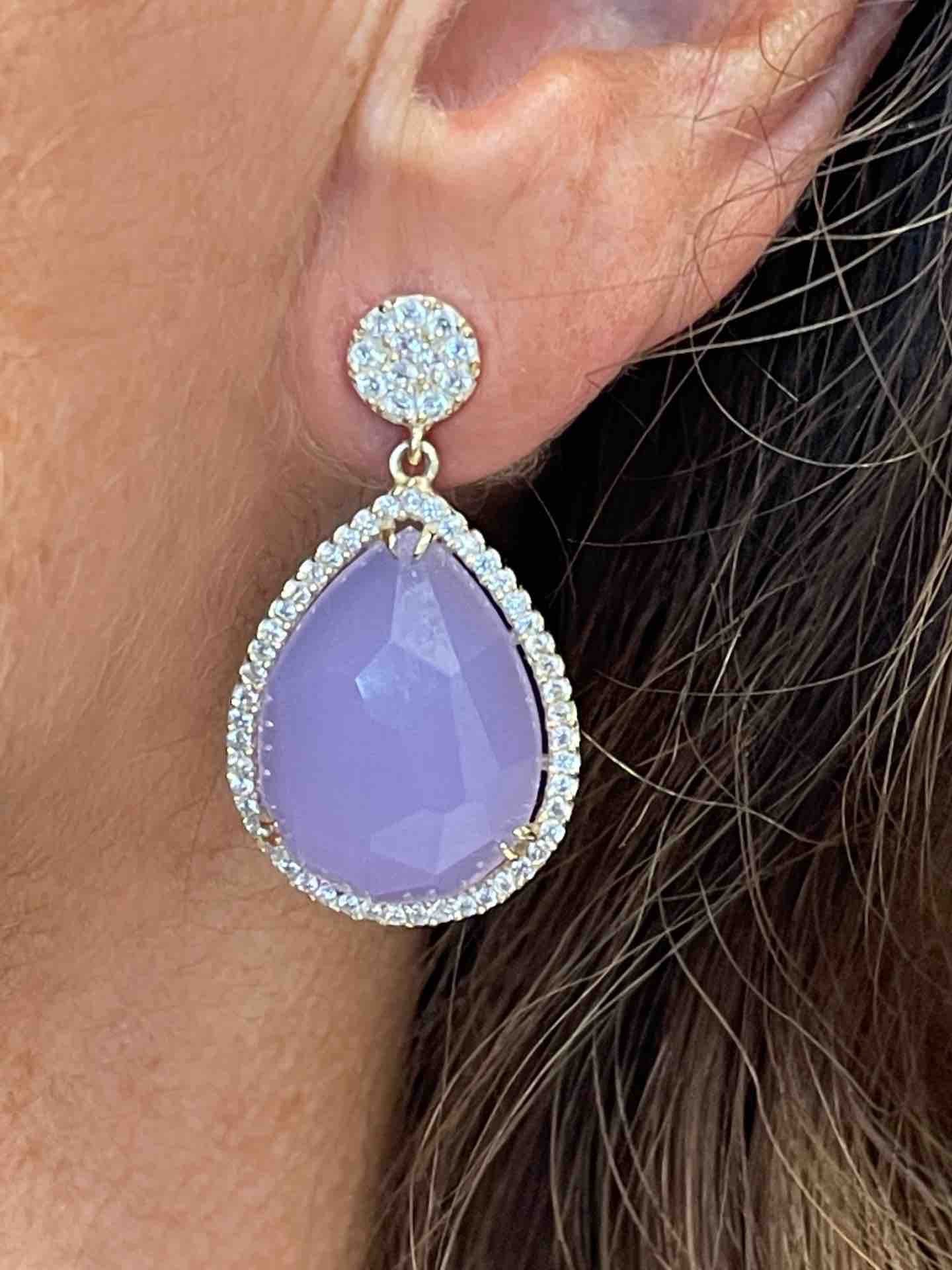 KALAMIS, pendientes de plata con circonitas y cuarzo violeta - Roman Joyero