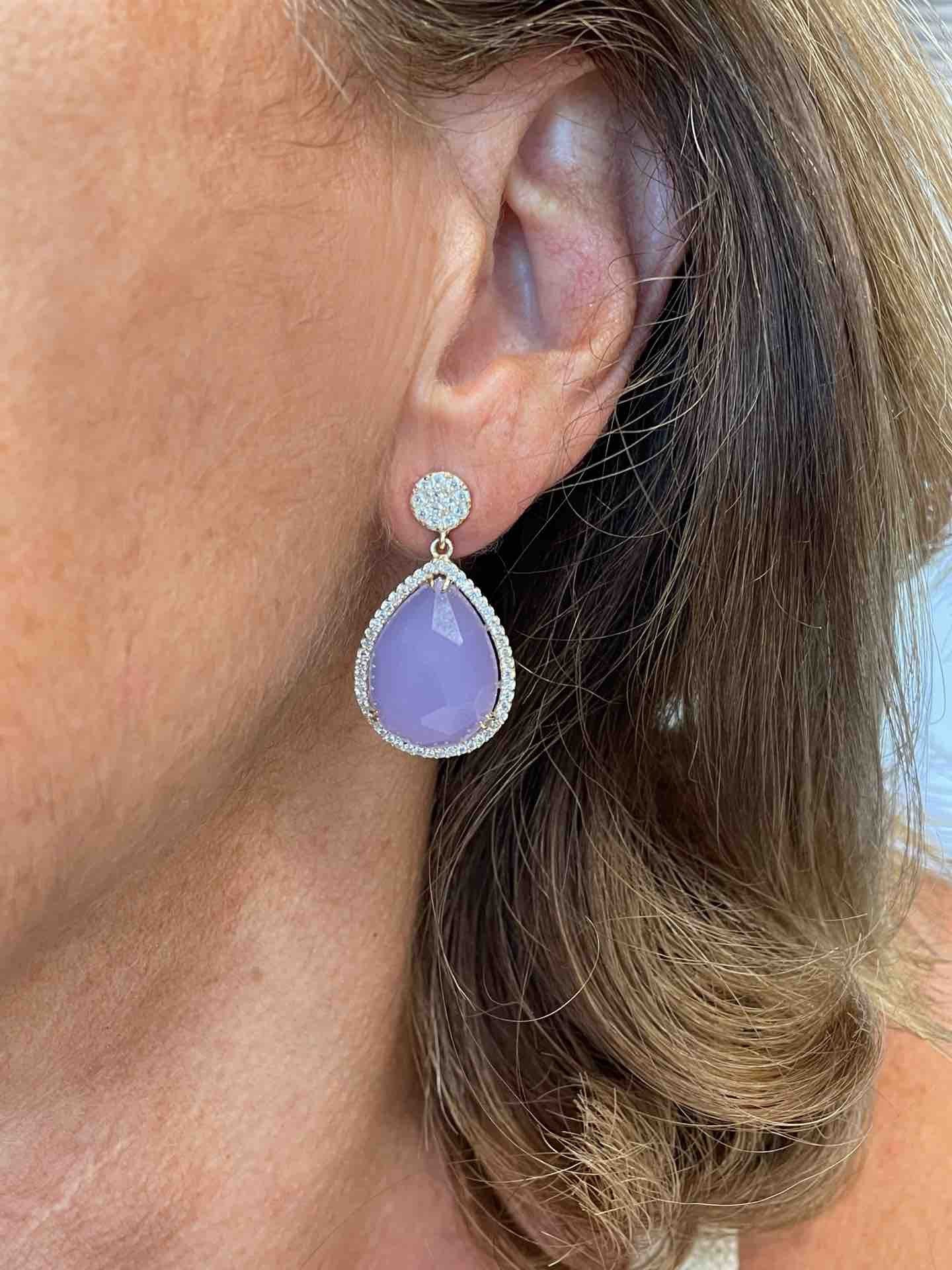 KALAMIS, pendientes de plata con circonitas y cuarzo violeta - Roman Joyero