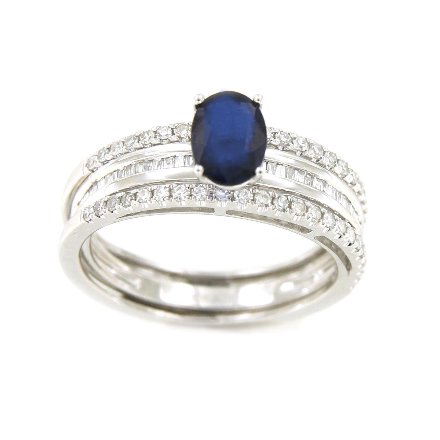 Anillo IRFAN en oro blanco con esmeralda, brillantes y baguettes