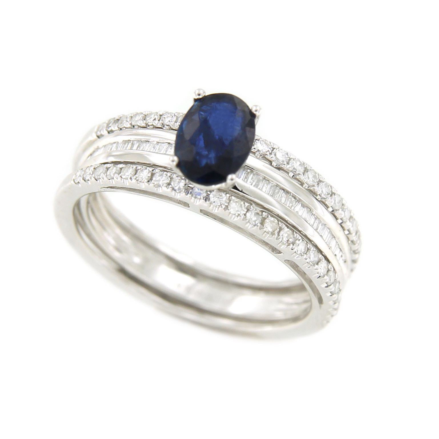 Anillo IRFAN en oro blanco con esmeralda, brillantes y baguettes