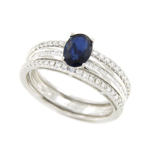 Anillo IRFAN en oro blanco con esmeralda, brillantes y baguettes