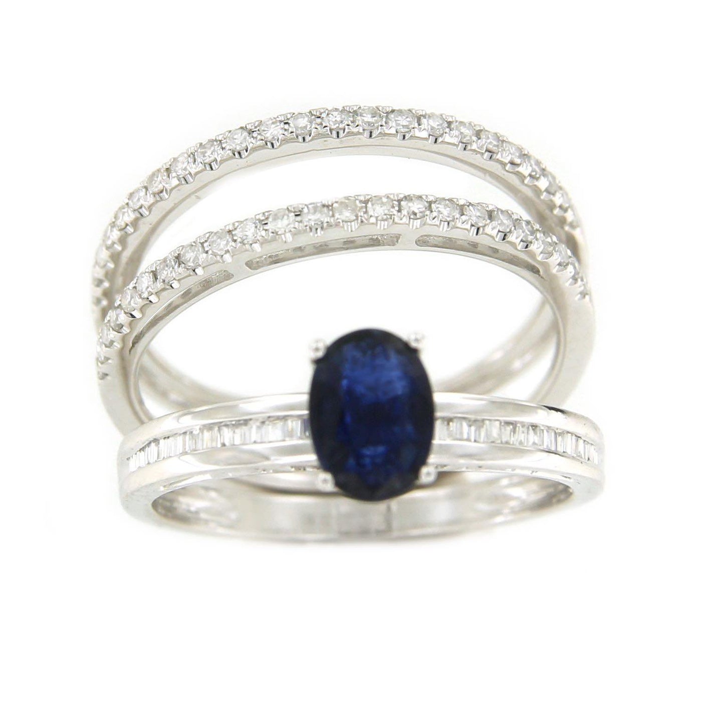 Anillo IRFAN en oro blanco con esmeralda, brillantes y baguettes