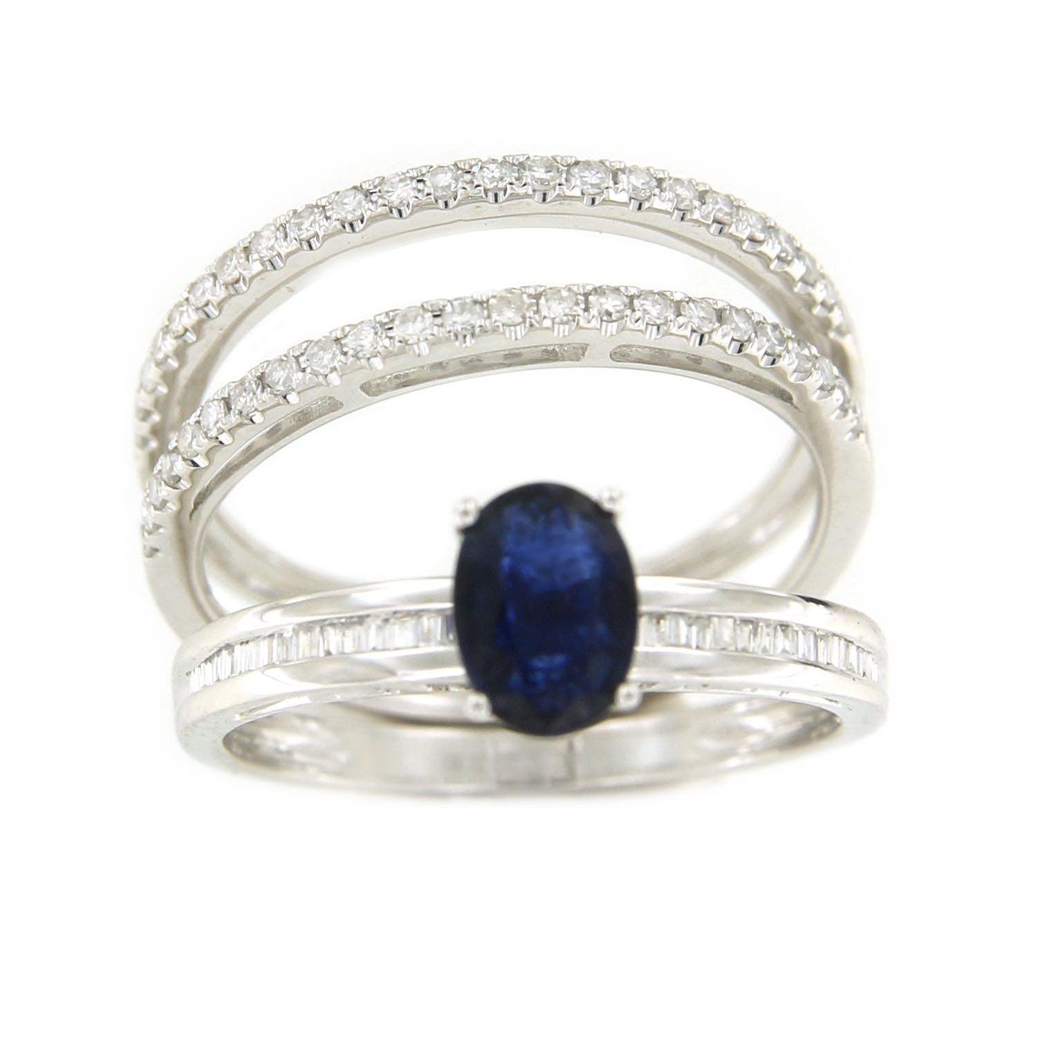 Anillo IRFAN en oro blanco con esmeralda, brillantes y baguettes