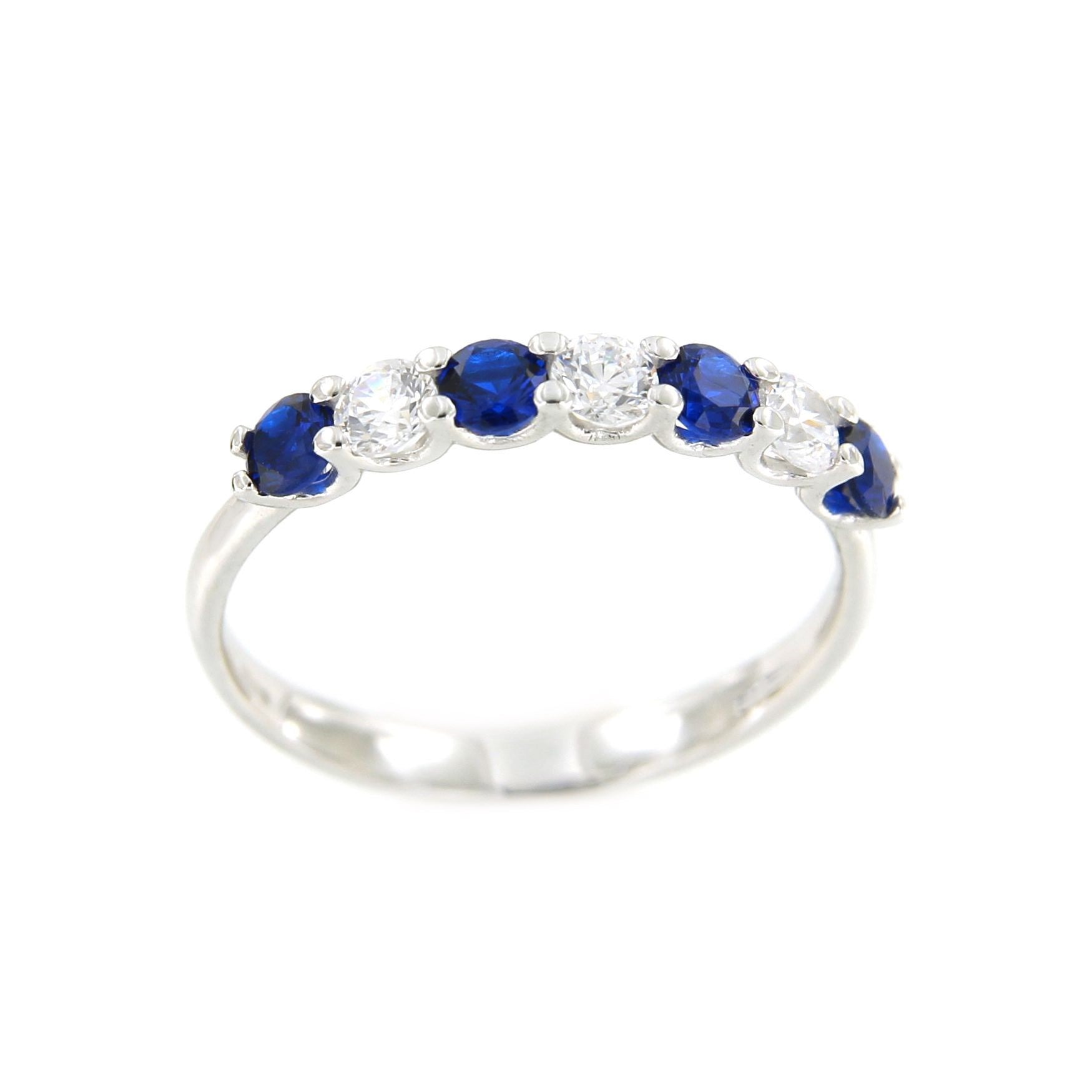 Anillo alianza ALTAN oro blanco circonitas y cuarzos verdes.