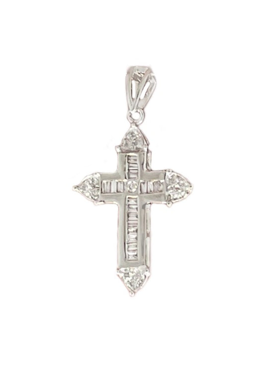NASHI, cruz de oro blanco con baguettes - Roman Joyero