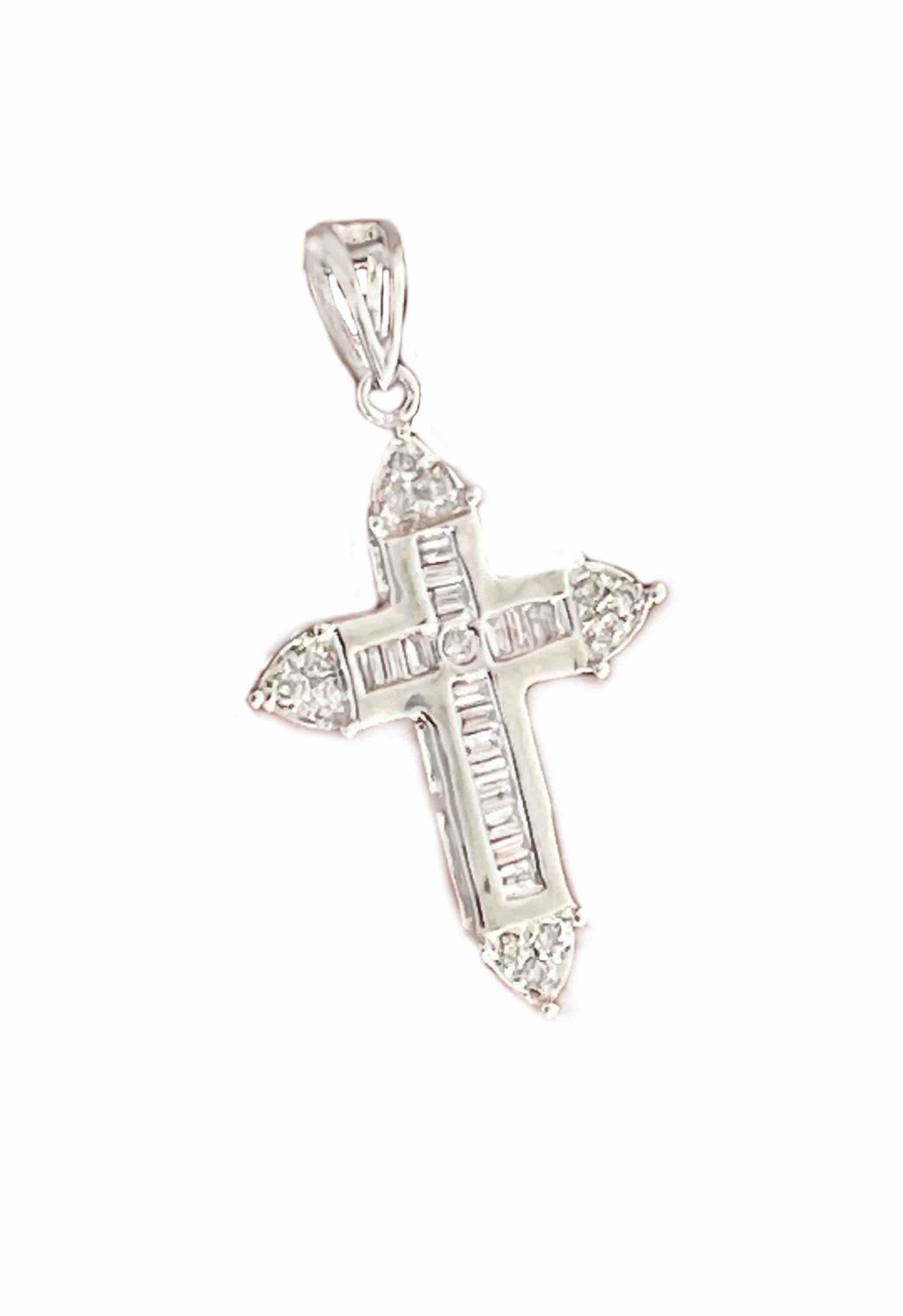 NASHI, cruz de oro blanco con baguettes - Roman Joyero