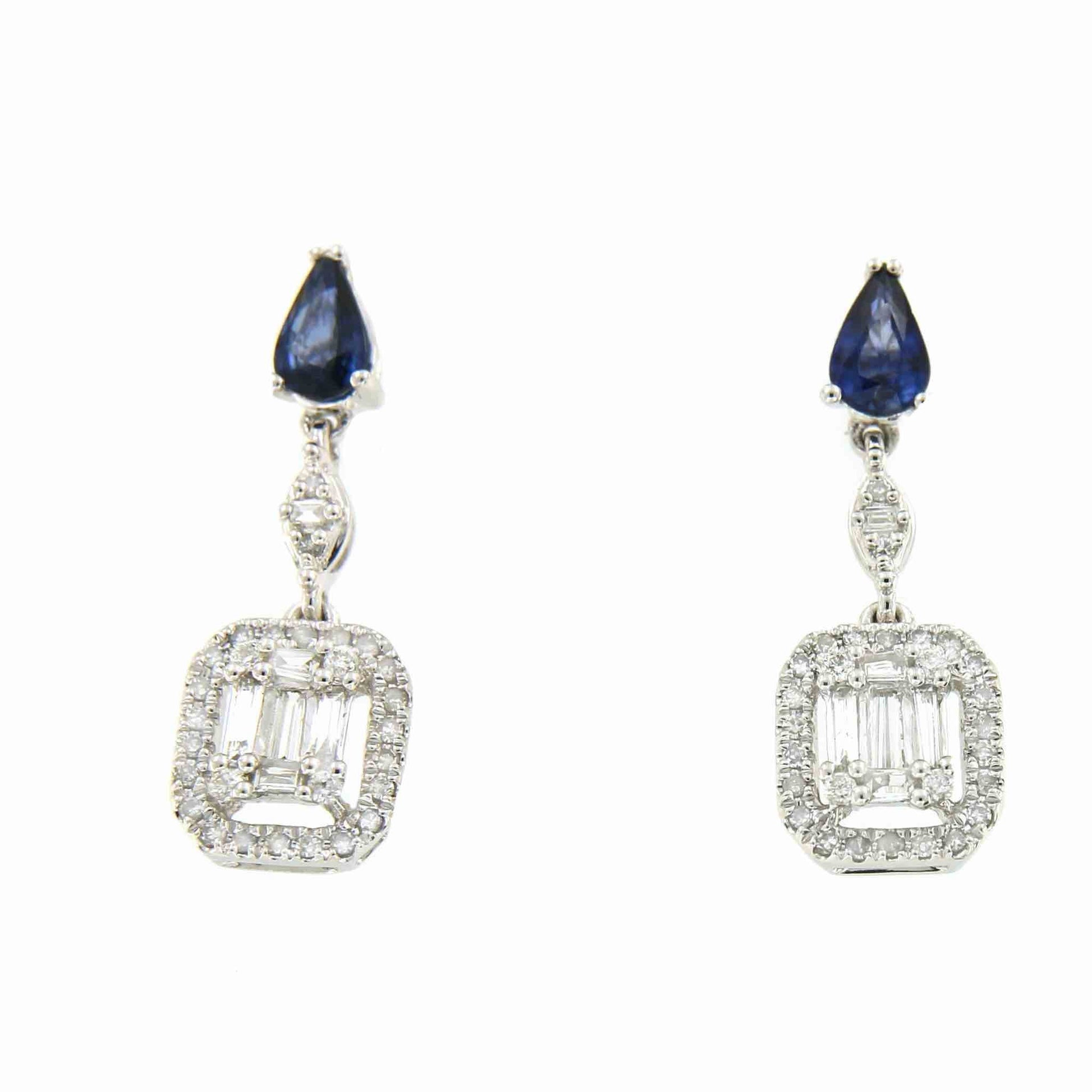 SERVET pendientes zafiro y brillantes colgantes oro blanco 18k - Roman Joyero