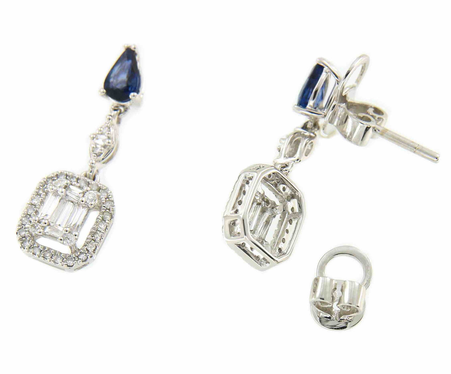 SERVET pendientes zafiro y brillantes colgantes oro blanco 18k - Roman Joyero