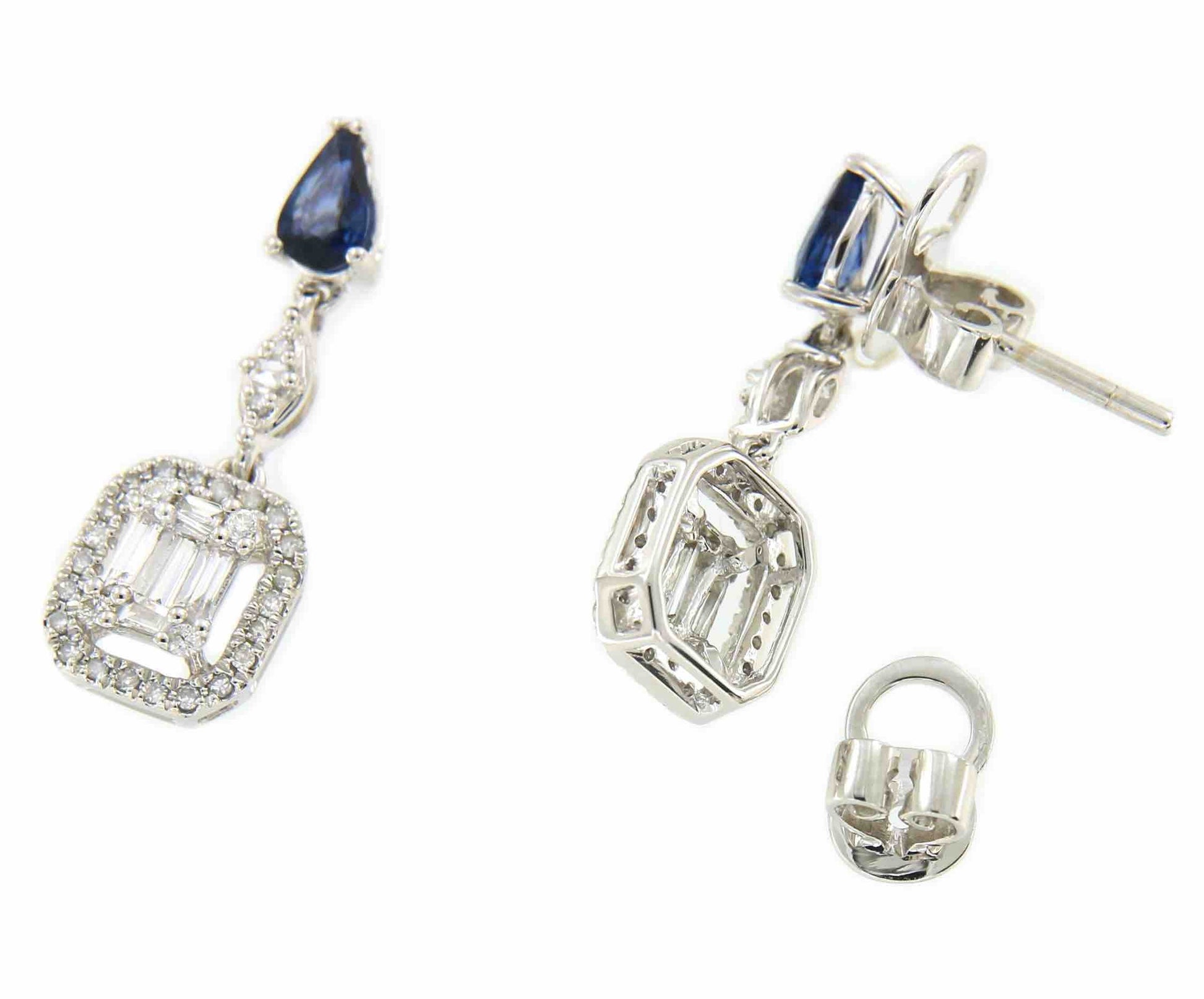 SERVET pendientes zafiro y brillantes colgantes oro blanco 18k - Roman Joyero