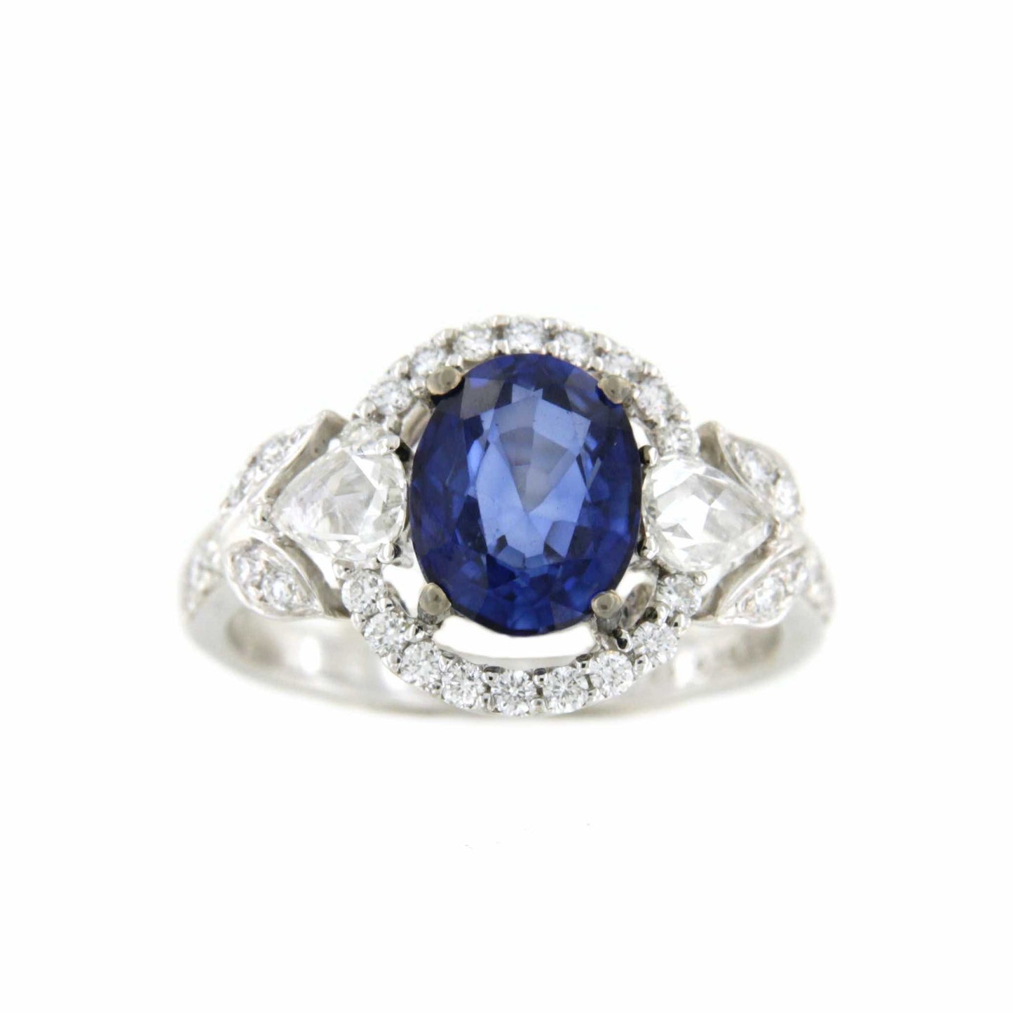 MONTOVA anillo de zafiro roseta de brillantes con peras en roca - Roman Joyero