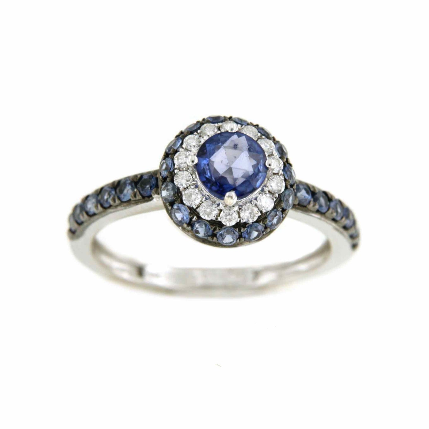 SEFIKA anillo de zafiros rodeados de brillantes y zafiros - Roman Joyero