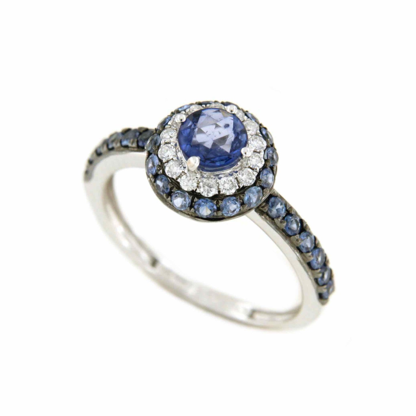 SEFIKA anillo de zafiros rodeados de brillantes y zafiros - Roman Joyero