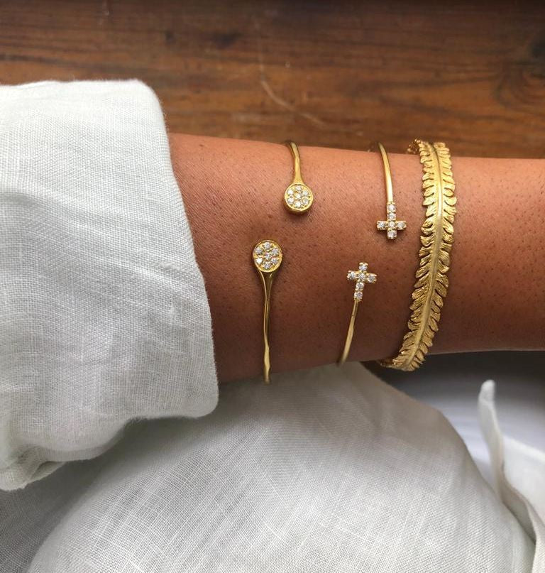TALIA, pulsera de plata rígida de plata dorada. - Roman Joyero