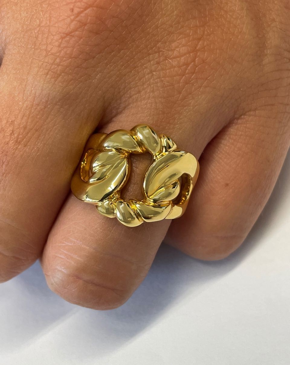 Anillo RECAY eslabón barbado en oro amarillo de 18 kilates - Roman Joyero