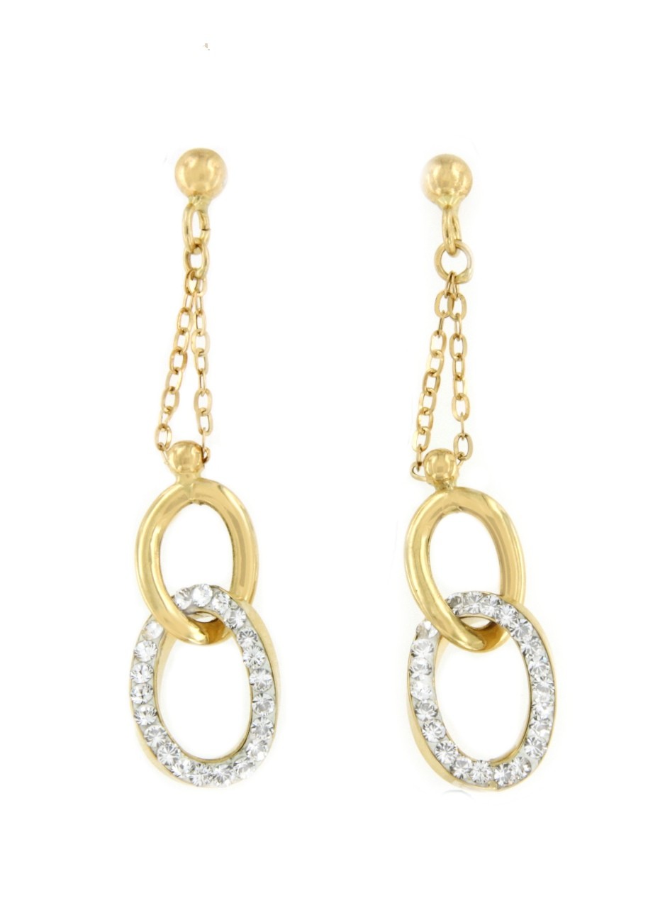 Pendientes largos ZEKI en oro amarillo de 18 ktes con circonitas - Roman Joyero