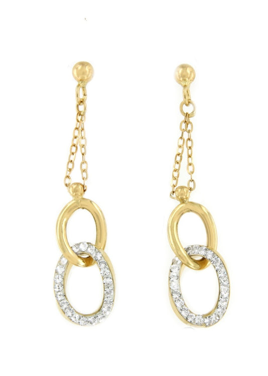 Pendientes largos ZEKI en oro amarillo de 18 ktes con circonitas - Roman Joyero