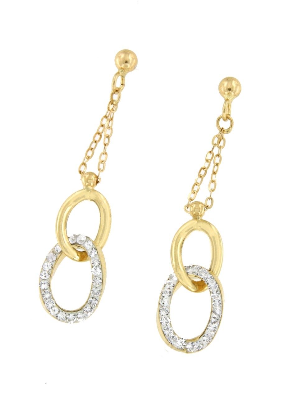 Pendientes largos ZEKI en oro amarillo de 18 ktes con circonitas - Roman Joyero