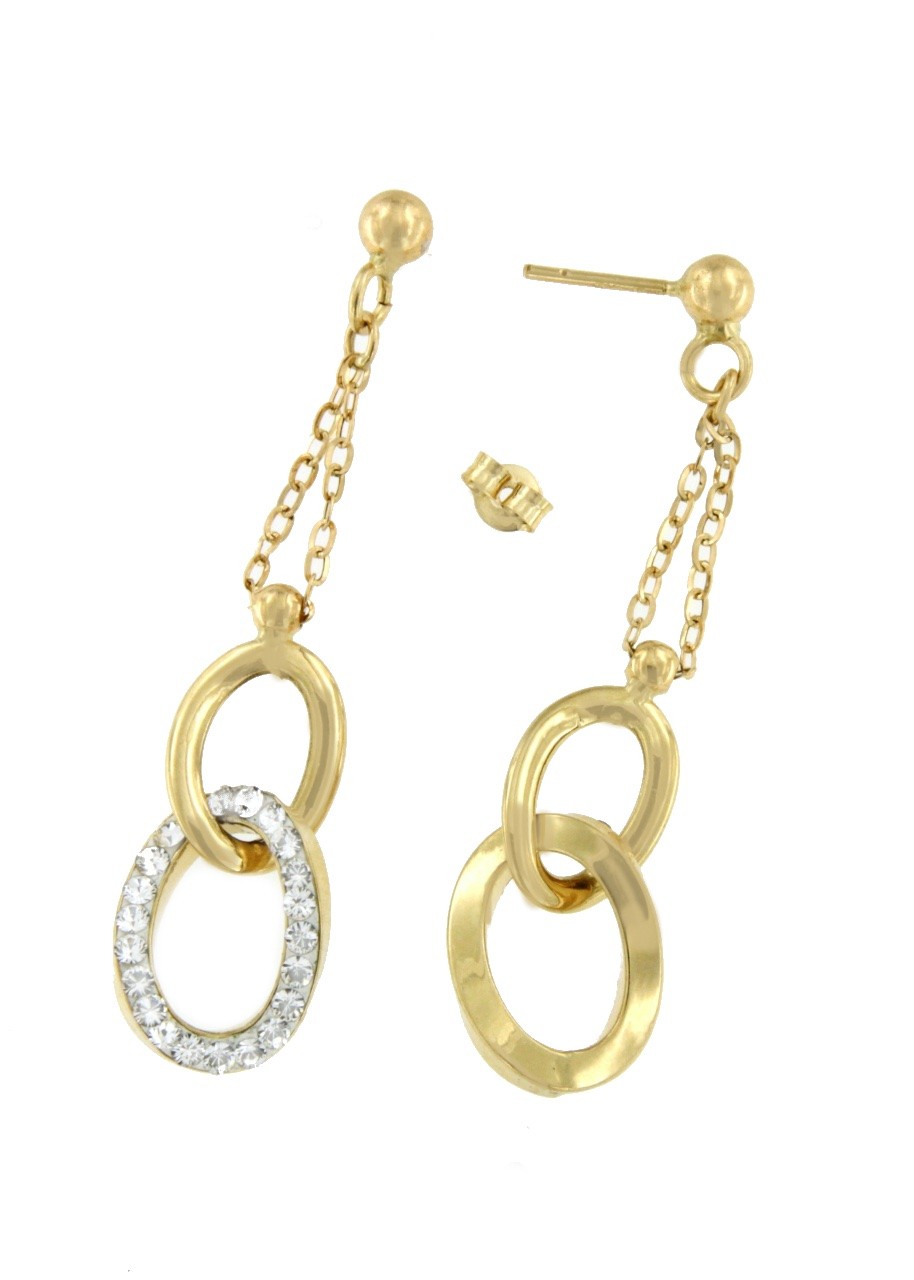 Pendientes largos ZEKI en oro amarillo de 18 ktes con circonitas - Roman Joyero