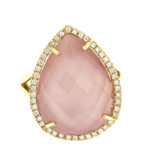 SASSARI, Anillo de oro y diamantes con cuarzo rosa.