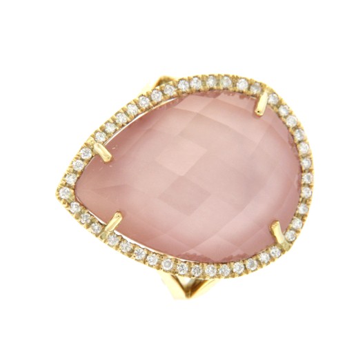 SASSARI, Anillo de oro y diamantes con cuarzo rosa.