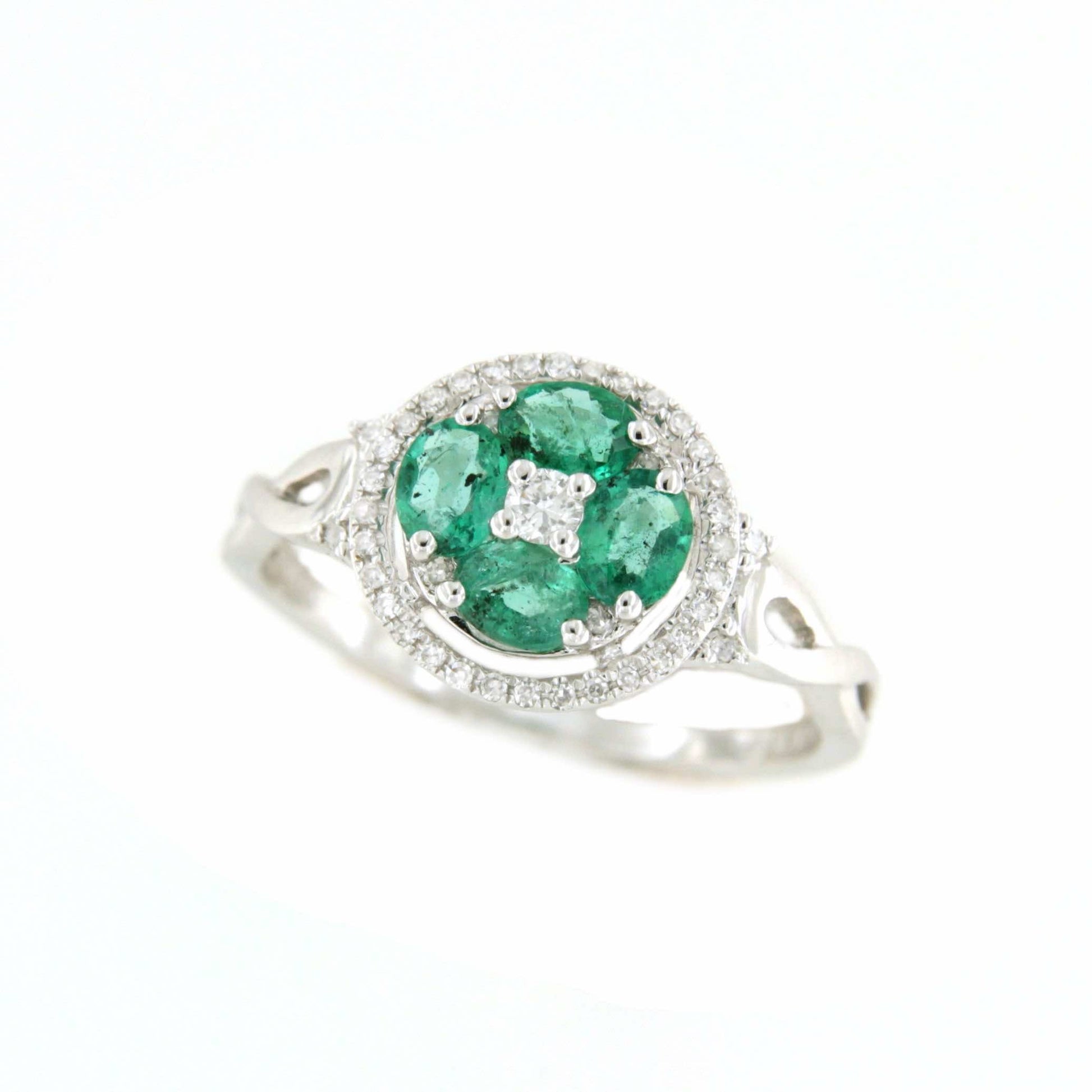 Anillo DOLKUN en oro blanco de 18 ktes con esmeraldas y brillantes