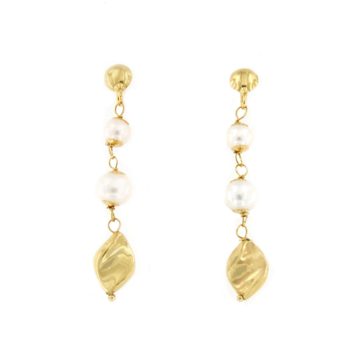 Pendientes largos EDIRNI en oro amarillos y perlas cultivadas - Roman Joyero