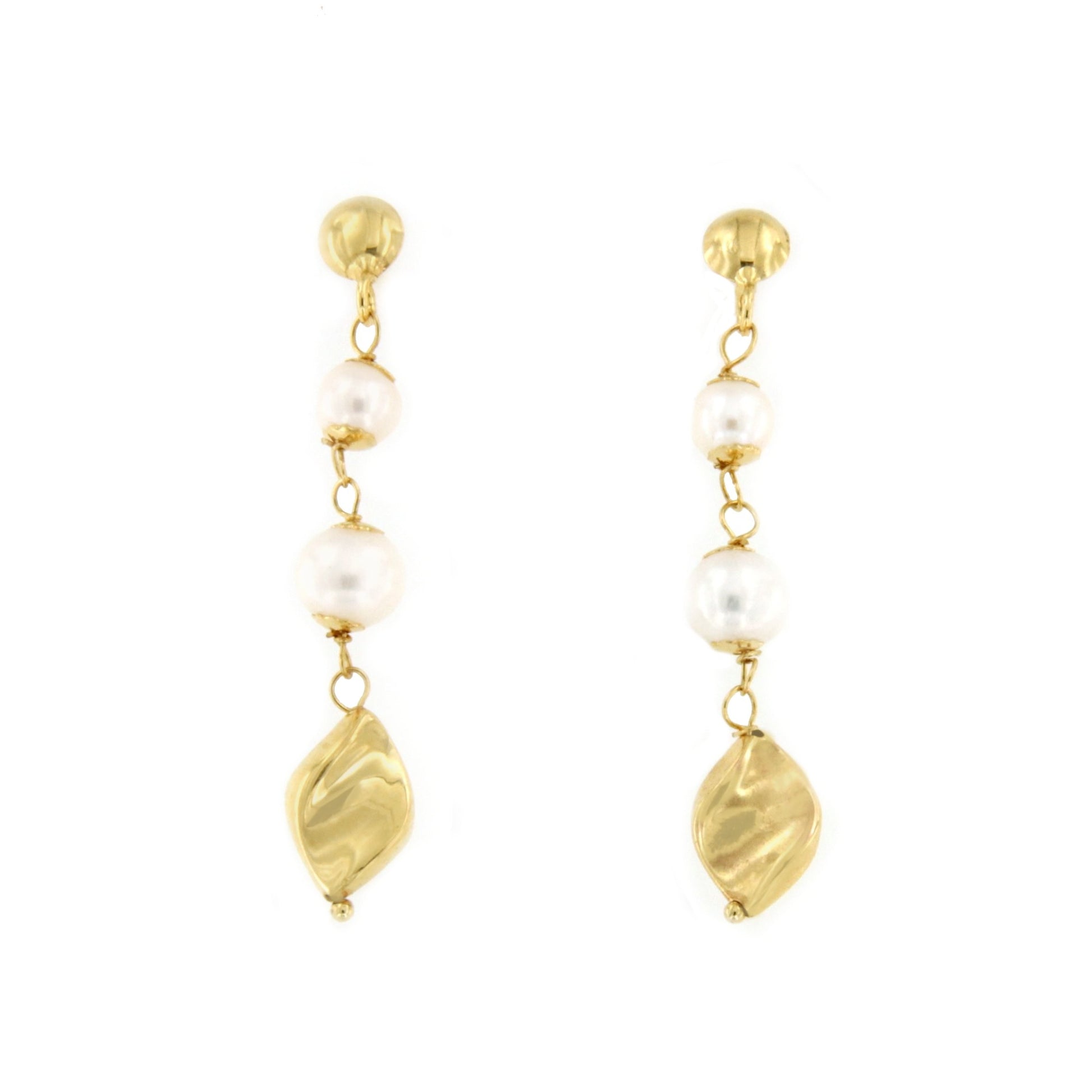 Pendientes largos EDIRNI en oro amarillos y perlas cultivadas - Roman Joyero