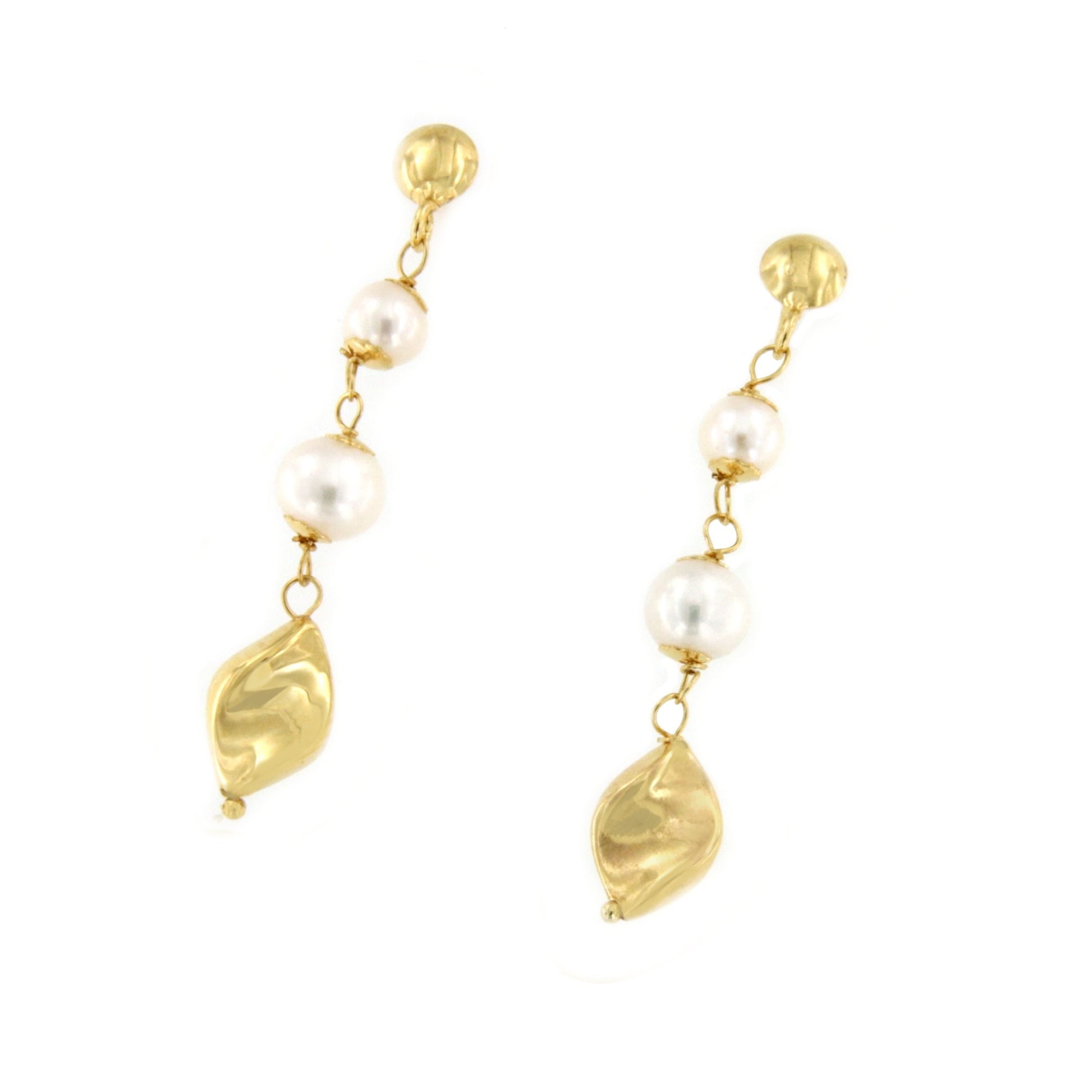 Pendientes largos EDIRNI en oro amarillos y perlas cultivadas - Roman Joyero