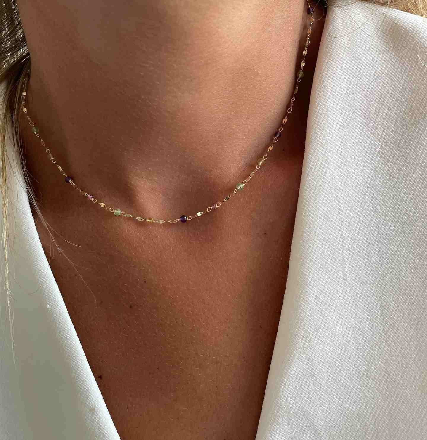 Cadenita ALEYNA en oro amarillo de 18 ktes con semipreciosas - Roman Joyero