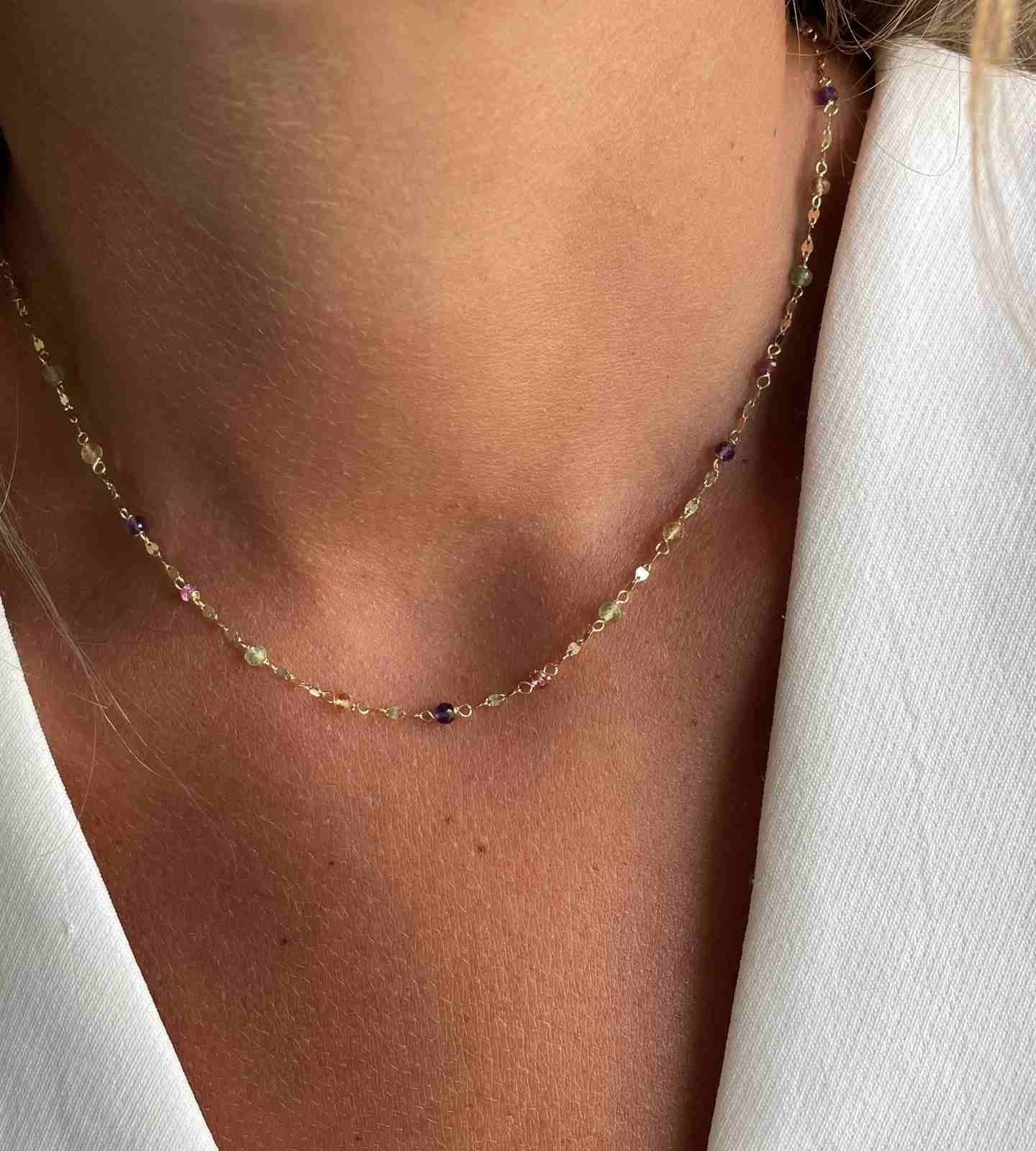 Cadenita ALEYNA en oro amarillo de 18 ktes con semipreciosas - Roman Joyero