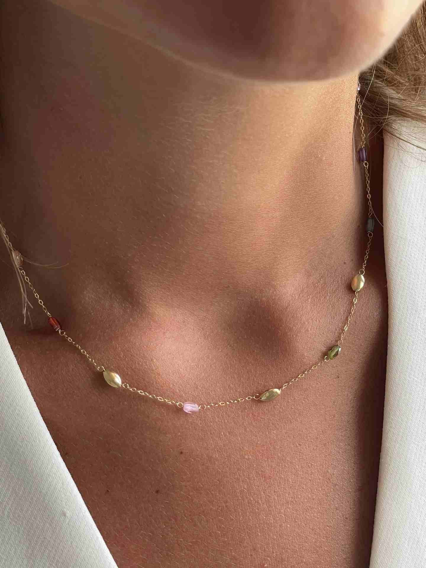 BUKET cadenita oro con entrepiezas lisas y semipreciosa - Roman Joyero