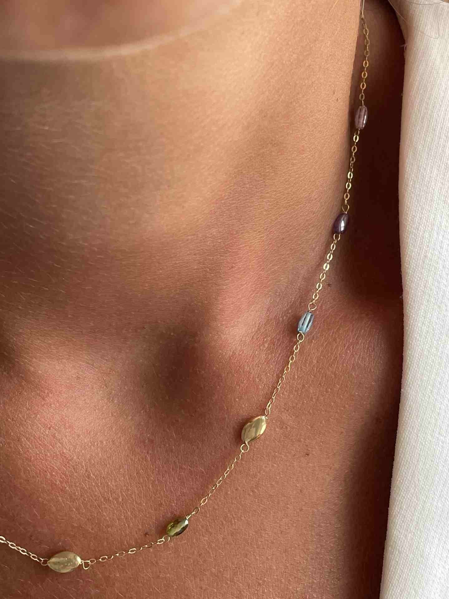 BUKET cadenita oro con entrepiezas lisas y semipreciosa - Roman Joyero