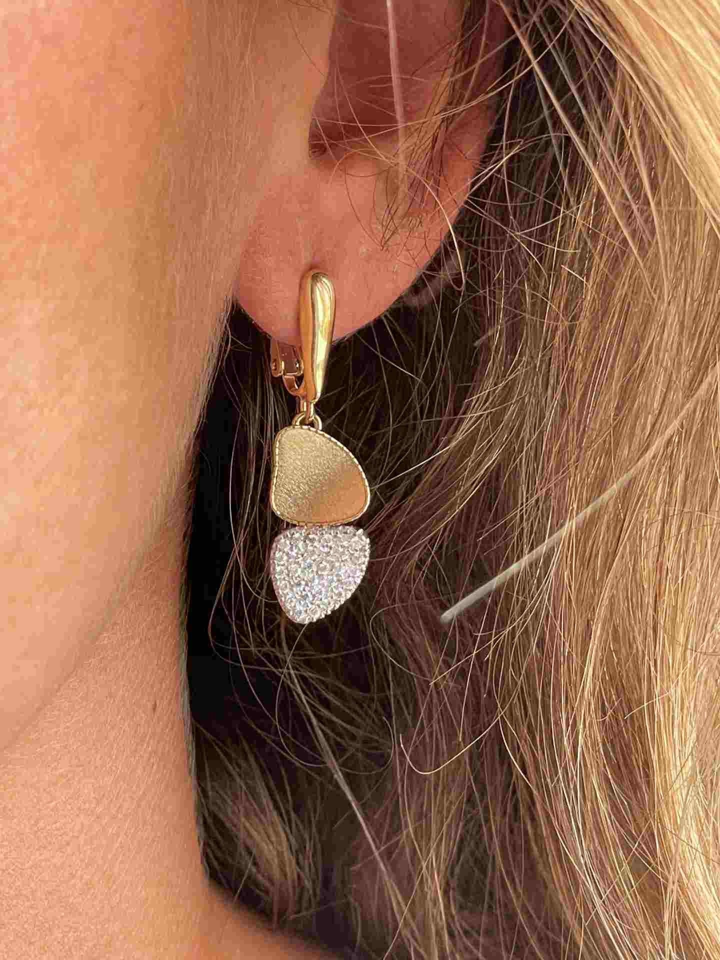 ALKAN pendientes oro blanco y amarillo 18 ktes con circonitas - Roman Joyero