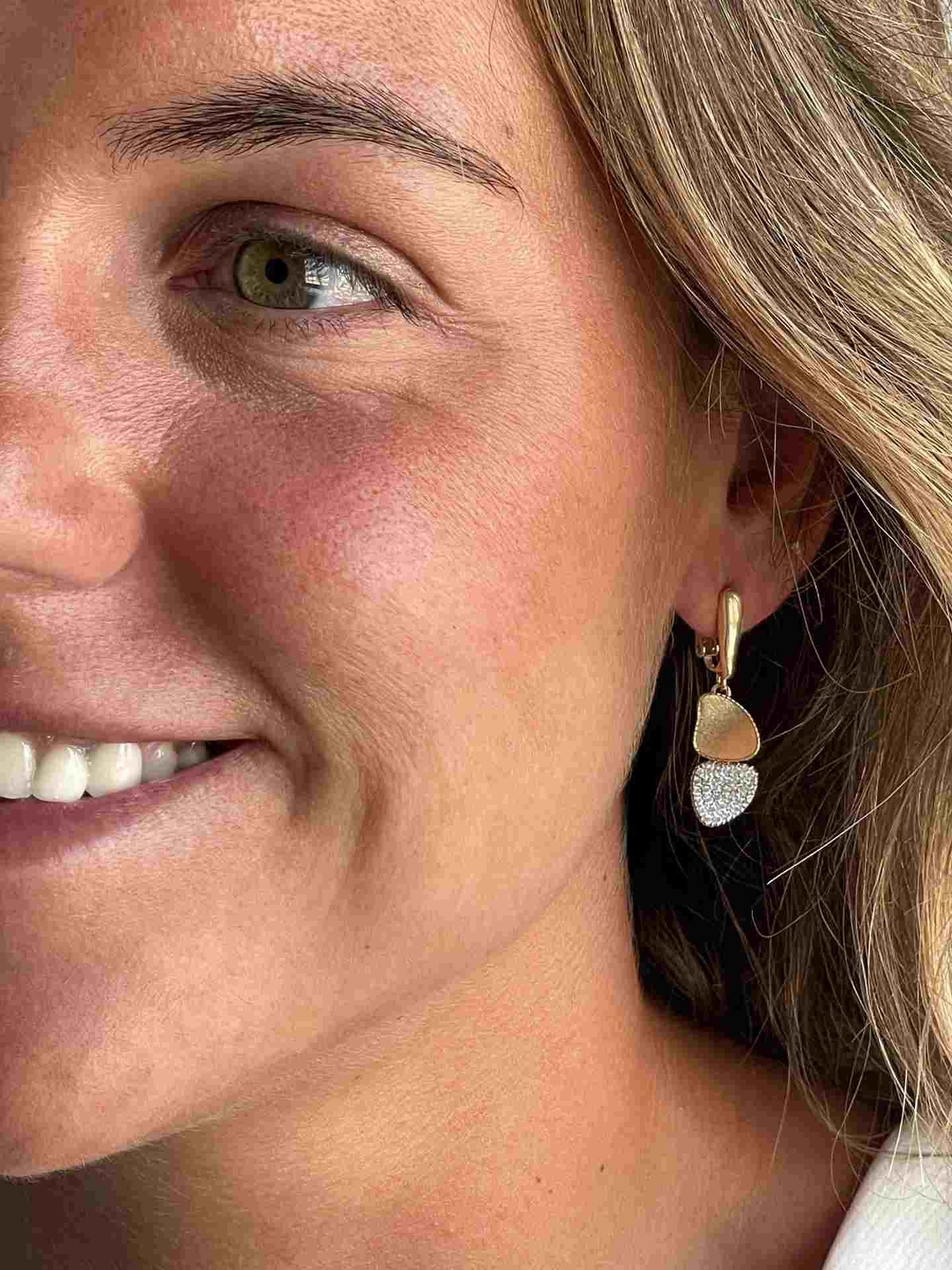 ALKAN pendientes oro blanco y amarillo 18 ktes con circonitas - Roman Joyero