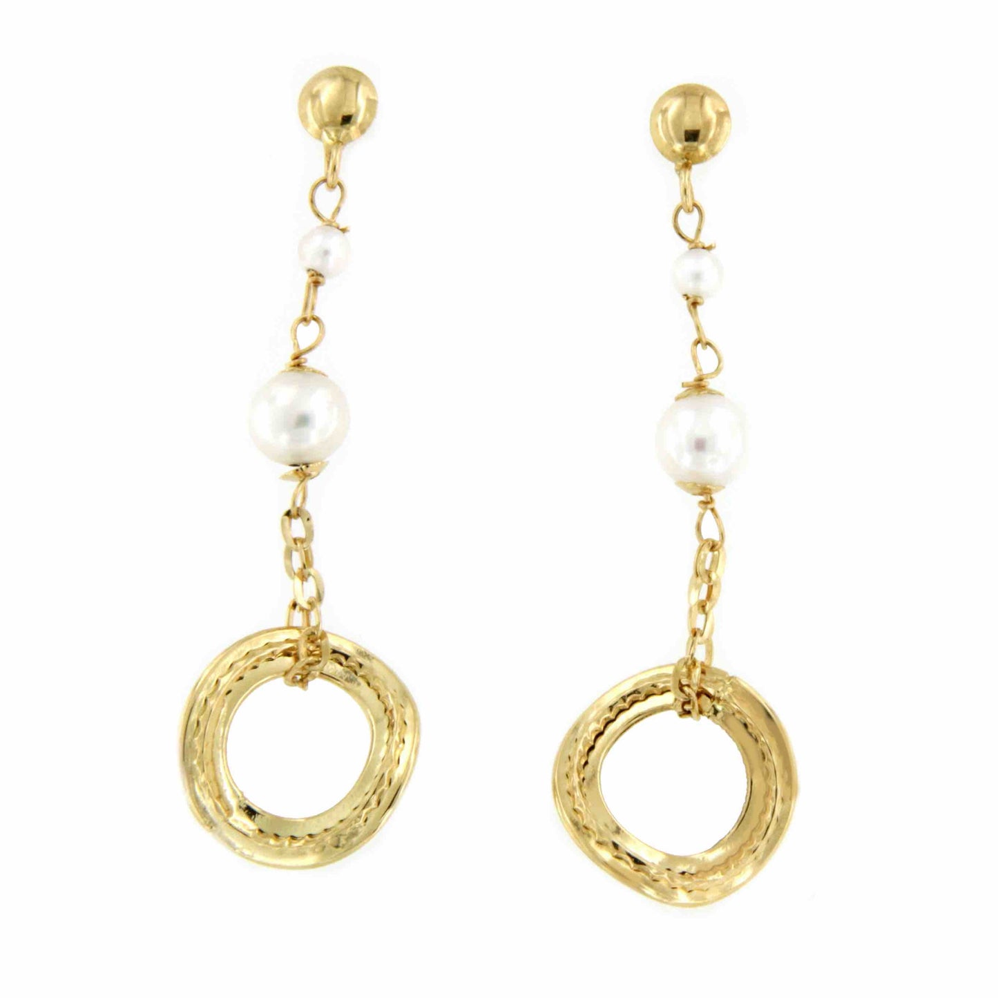 Pendientes ERSIN largos con perlas cultivadas en oro amarillo - Roman Joyero