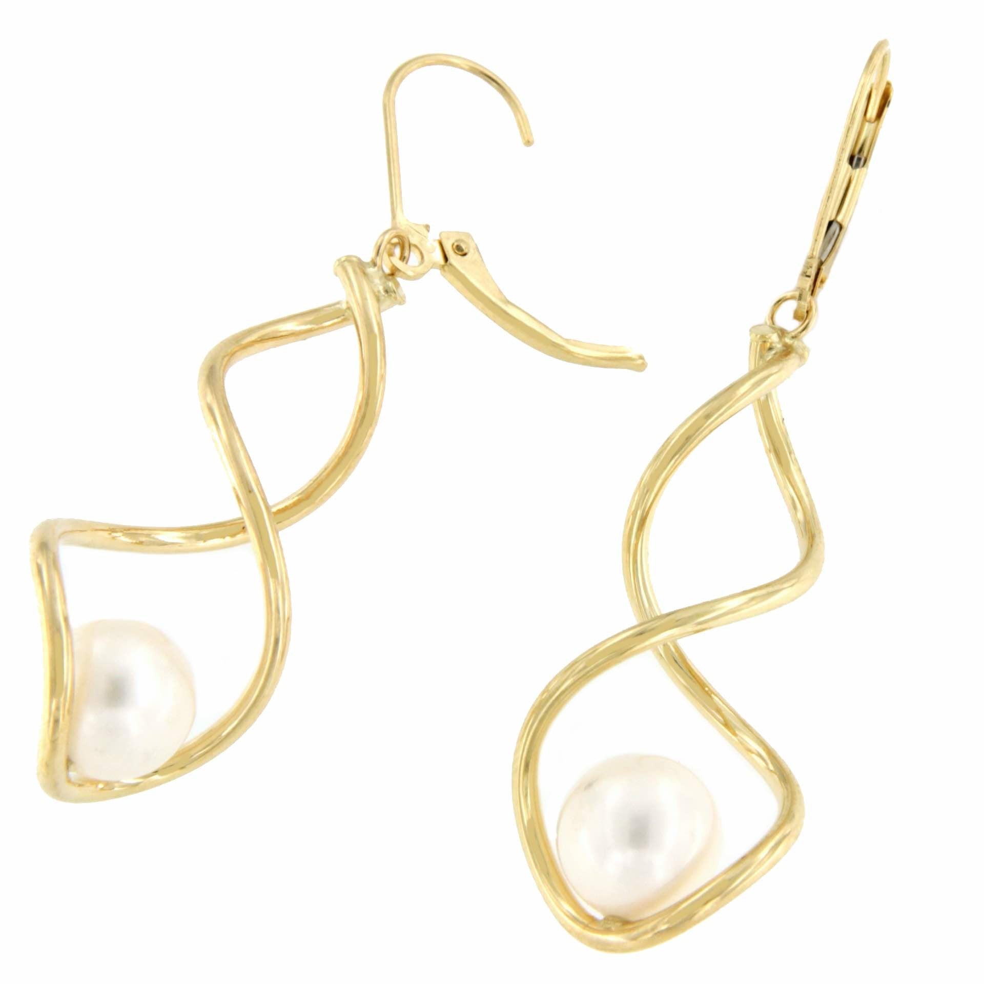KARIM pendientes largos en oro amarillo 18 kilates con perla - Roman Joyero