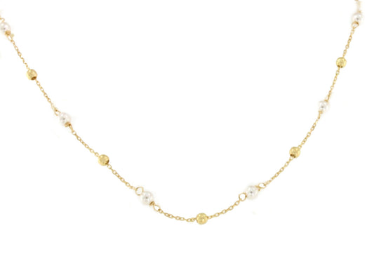 SISIL gargantilla perlas y bolitas en oro amarillo de 18 ktes - Roman Joyero