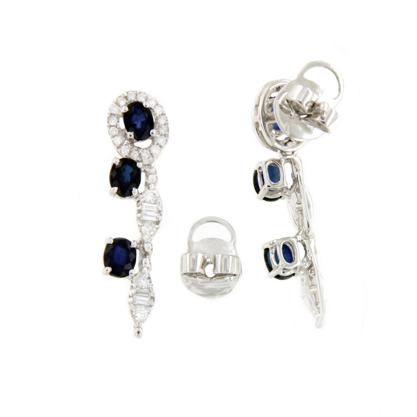 SAFAK pendientes oro blanco 18 ktes roseta zafiros y brillantes