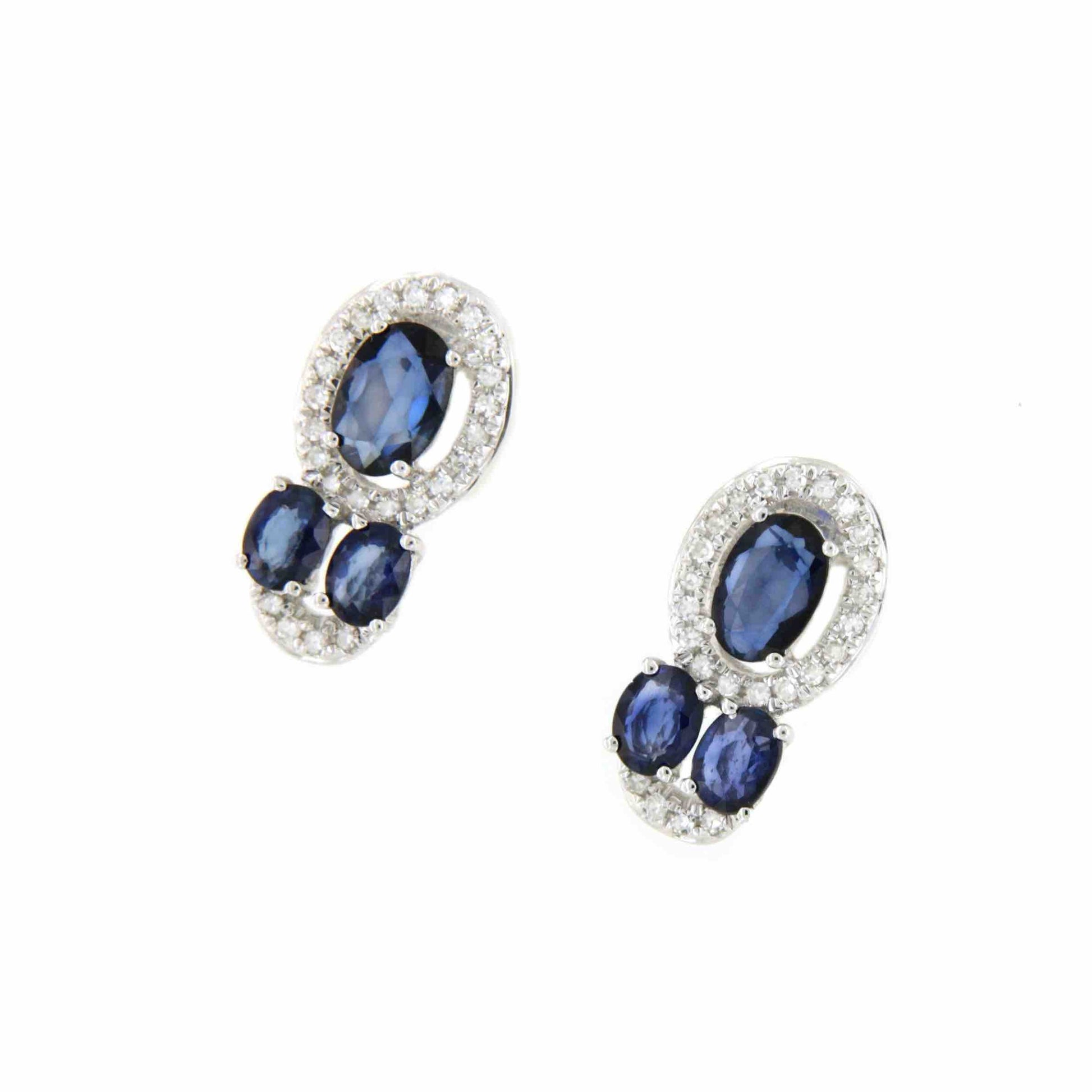 SEREF pendientes de zafiros con brillantes en oro blanco 18 ktes