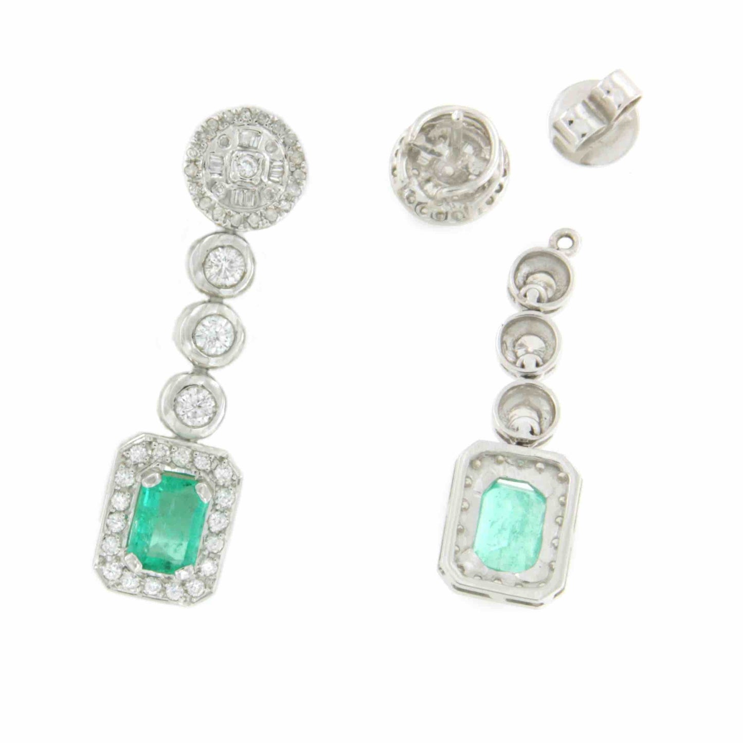 Pendientes ROMA de esmeraldas y brillantes en oro blanco 18 ktes.