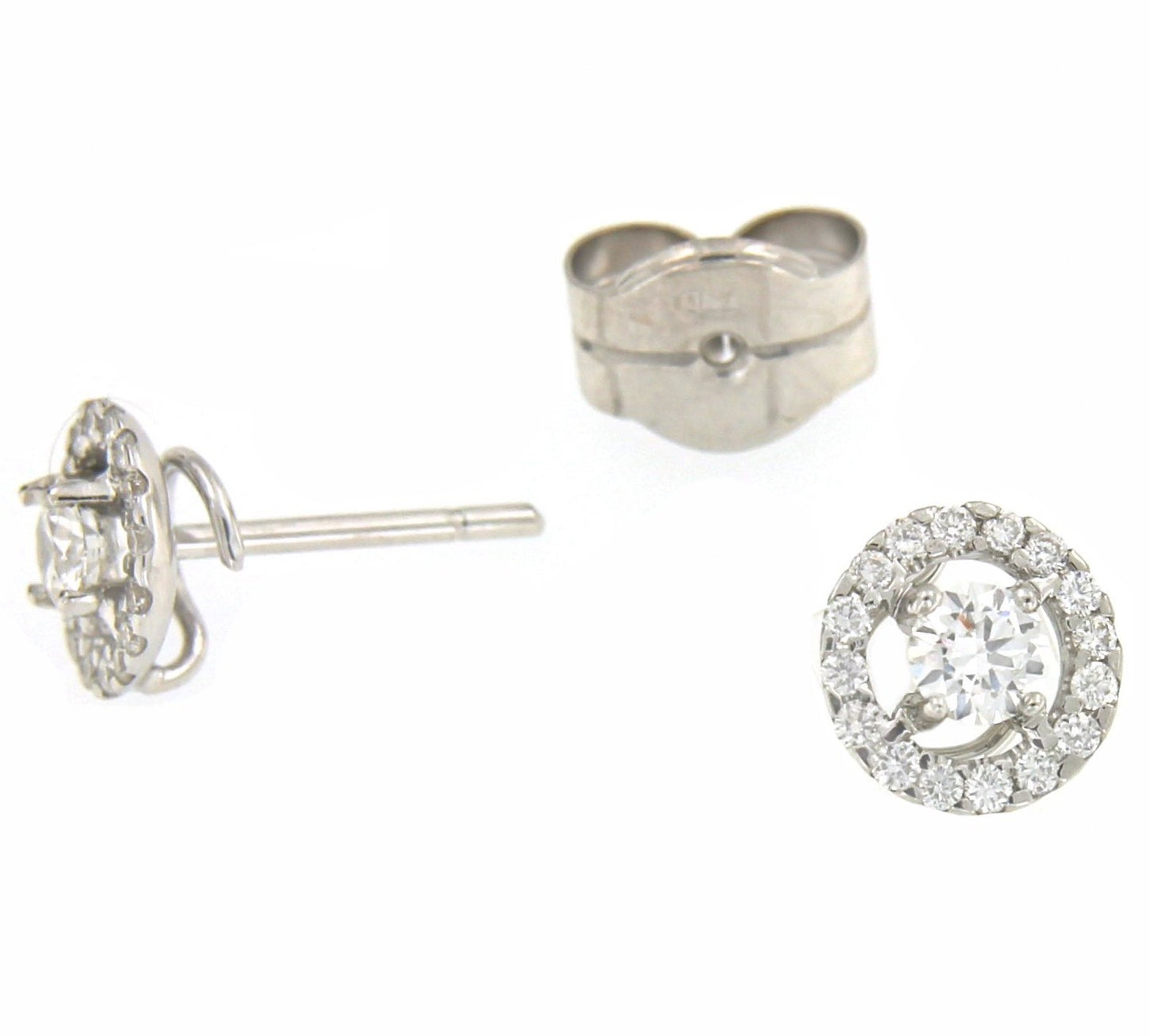 Pendientes FERRARA solitario rodeado de brillantes oro blanco 18 ktes - Roman Joyero