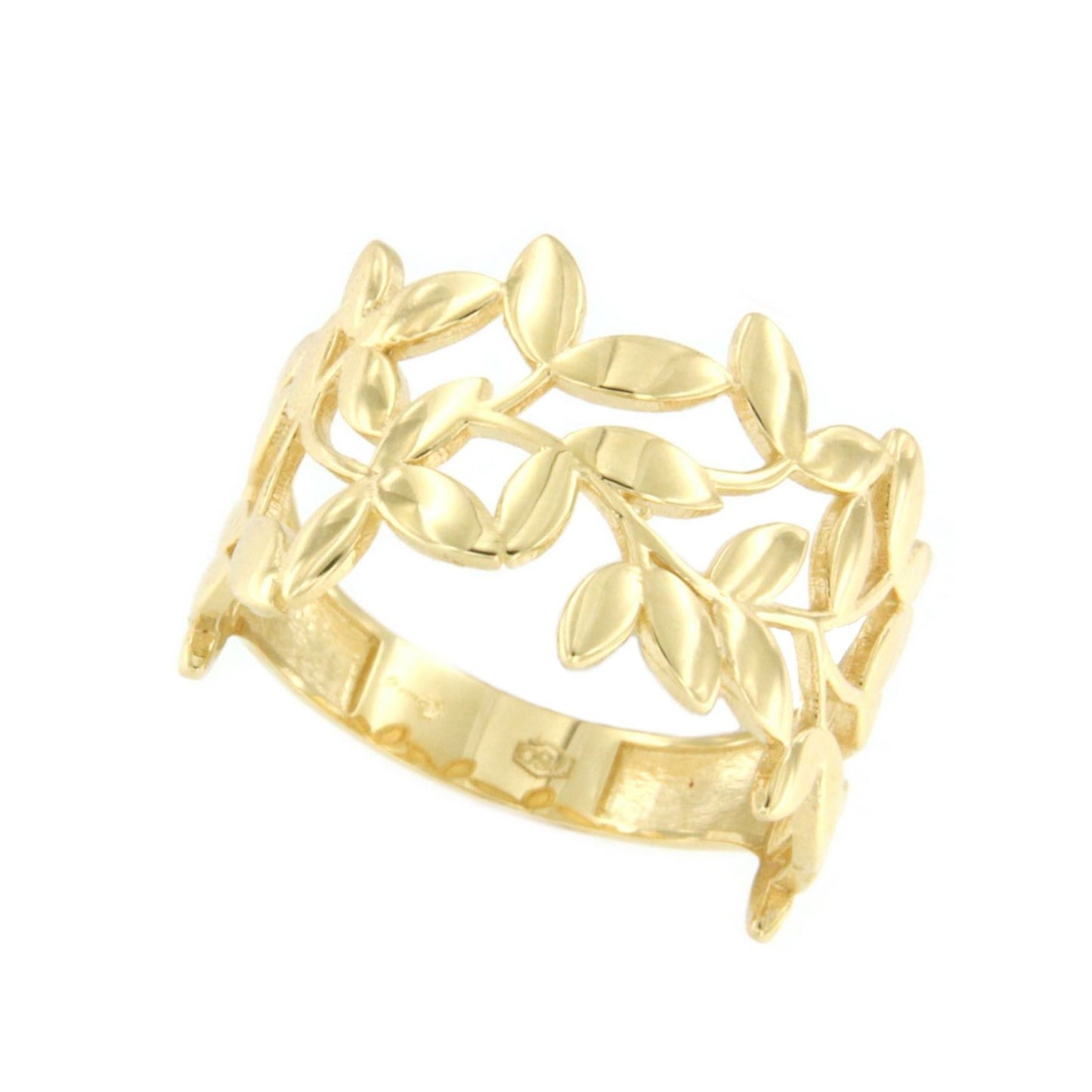 BRESCIA anillo de oro amarillo 18 kilates con motivos hojas - Roman Joyero