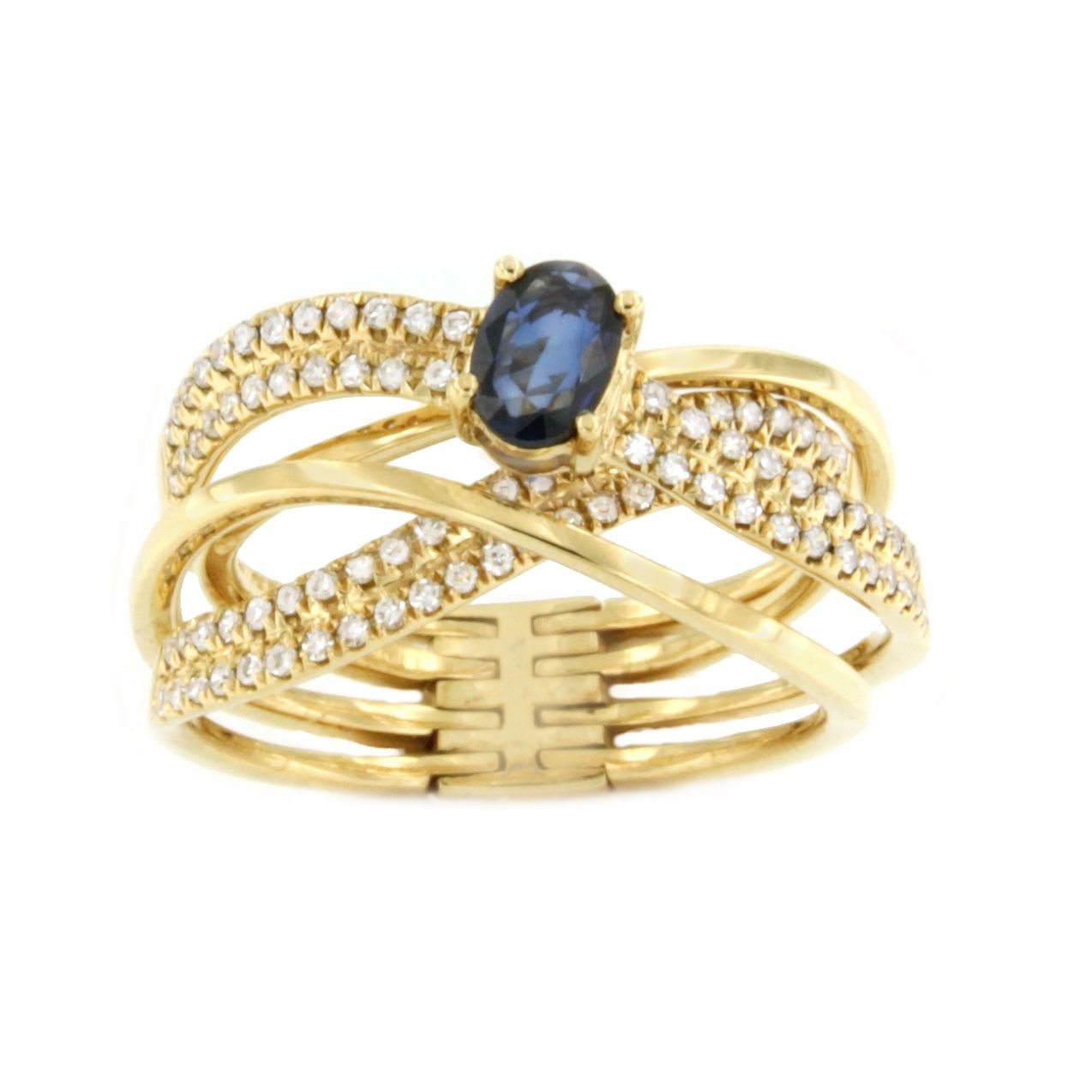 CHIATI alianzas cruzadas con brillantes en oro amarillo y zafiro - Roman Joyero