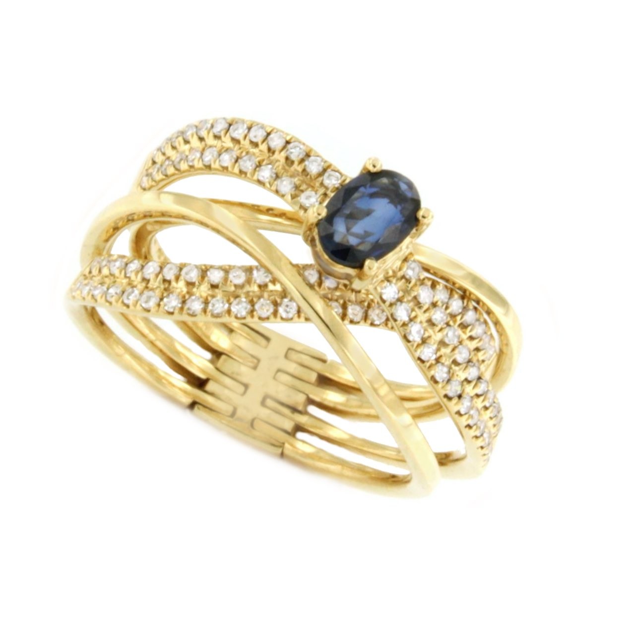 CHIATI alianzas cruzadas con brillantes en oro amarillo y zafiro - Roman Joyero